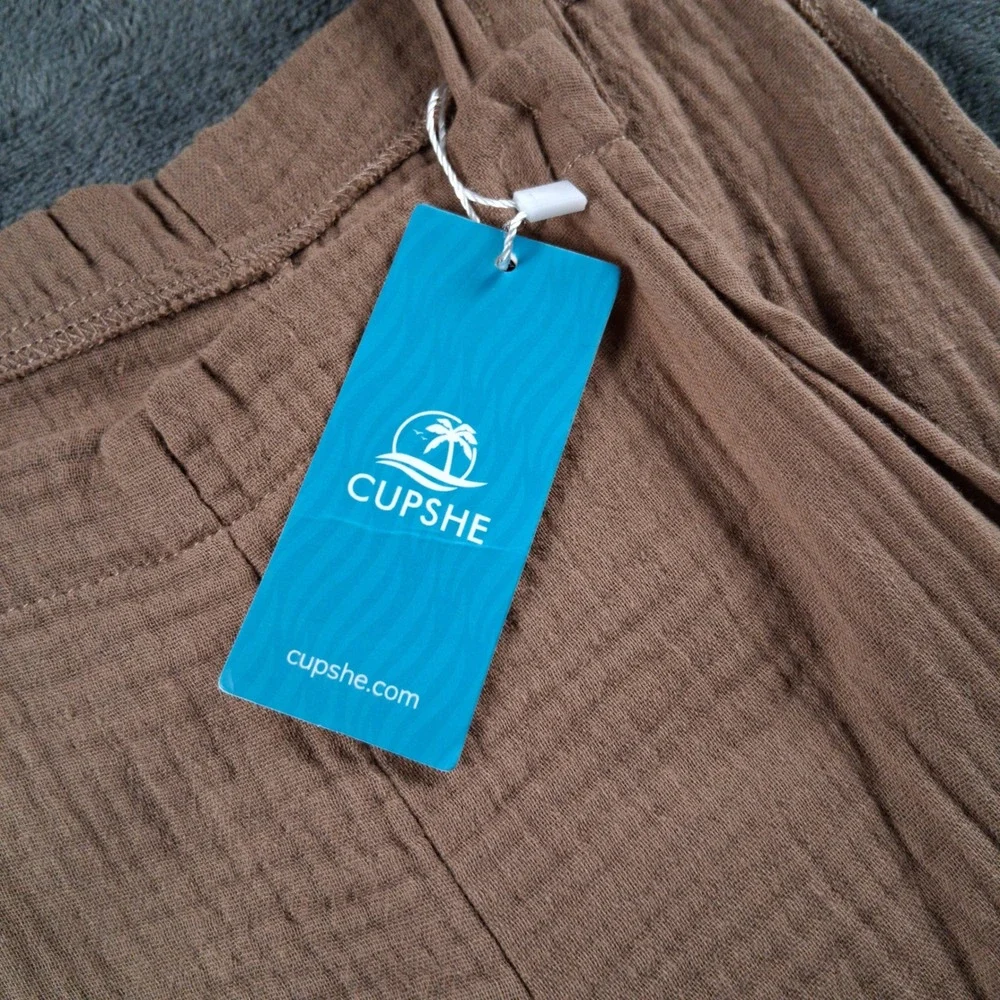 NWT CUPSHE Cotton Gauze Romper Womens Size Medium Brown Textured Pocket Jumpsuit - Picture 4 of 8